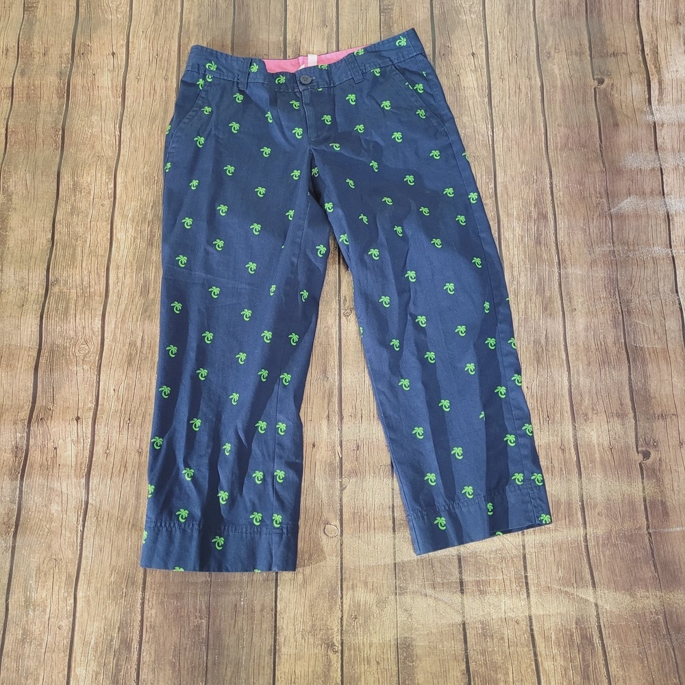 Lilly Pulitzer Pants Womens 6 Navy Palm Printed Capri Mid Rise Pockets